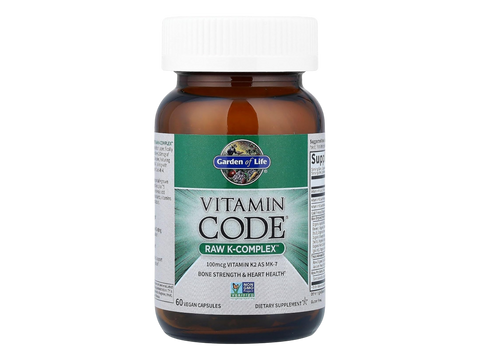 Garden of Life Vitamin Code Raw K Complex Vitamin K2 & K1 60 Veg Caps front bottle packaging showing product name and branding