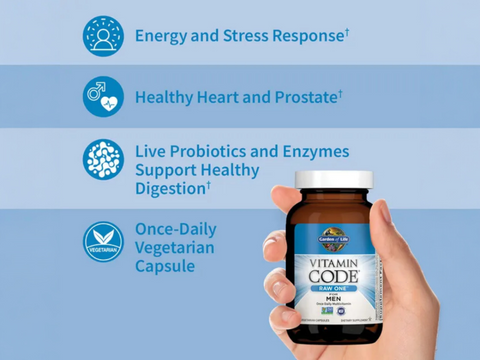 Garden of Life Vitamin Code Raw One for Men Multivitamin Veg Caps supplement facts nutrition information panel
