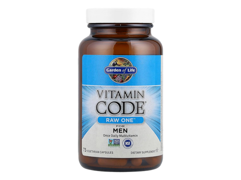 Garden of Life Vitamin Code Raw One for Men Multivitamin Veg Caps bottle front label packaging- 75 capsules