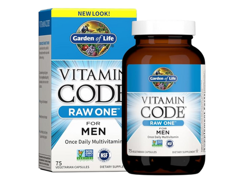 Garden of Life Vitamin Code Raw One for Men Multivitamin Veg Caps bottle front label packaging- 75 capsules