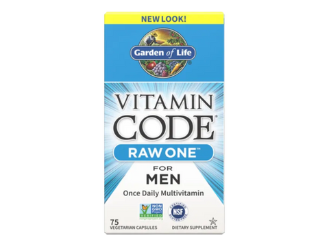 Garden of Life Vitamin Code Raw One for Men Multivitamin Veg Caps bottle front label packaging- 75 capsules