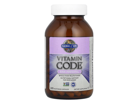 Garden of Life Vitamin Code Raw Prenatal Multivitamin with Iron and Folate Vegan Caps bottle front label packaging- 180 capsules