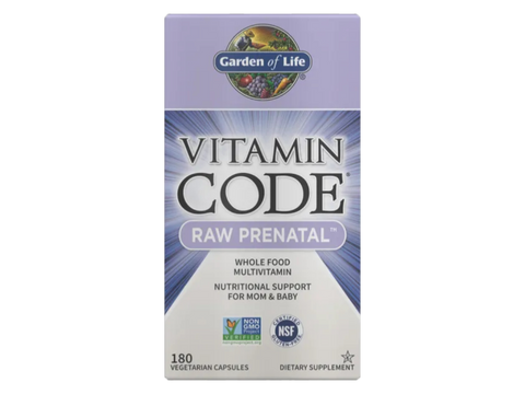 Garden of Life Vitamin Code Raw Prenatal Multivitamin with Iron and Folate Vegan Caps bottle front label packaging- 180 capsules