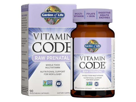 Garden of Life Vitamin Code Raw Prenatal Multivitamin with Iron and Folate Vegan Caps bottle front label packaging- 90 capsules