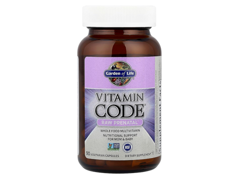 Garden of Life Vitamin Code Raw Prenatal Multivitamin with Iron and Folate Vegan Caps bottle front label packaging- 90 capsules