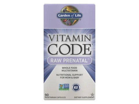Garden of Life Vitamin Code Raw Prenatal Multivitamin with Iron and Folate Vegan Caps bottle front label packaging- 90 capsules