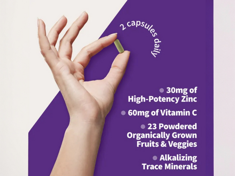 Garden of Life Vitamin Code Raw Zinc 30 mg Supplement 60 Capsules side bottle packaging with key benefits detail