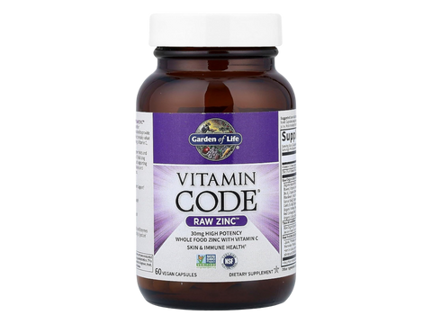 Garden of Life Vitamin Code Raw Zinc 30 mg Supplement 60 Capsules front bottle packaging showing product name and branding