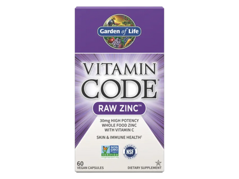 Garden of Life Vitamin Code Raw Zinc 30 mg Supplement 60 Capsules front bottle packaging showing product name and branding