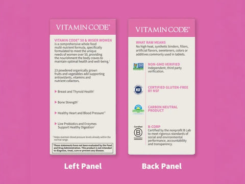 Garden of Life Vitamin Code Women's 50 Plus Multi with Probiotics and CoQ10 ingredients information label