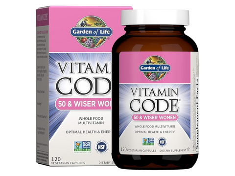 Garden of Life Vitamin Code Women's 50 Plus Multi with Probiotics and CoQ10 bottle front label packaging- 120 capsules