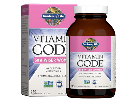 Garden of Life Vitamin Code Women's 50 Plus Multi with Probiotics and CoQ10 bottle front label packaging- 240 capsules