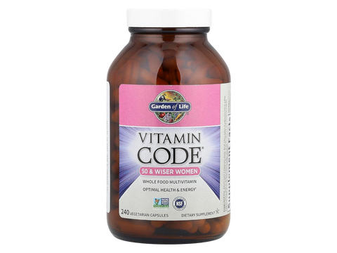 Garden of Life Vitamin Code Women's 50 Plus Multi with Probiotics and CoQ10 bottle front label packaging- 240 capsules