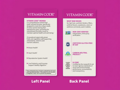 Garden of Life Vitamin Code Women's Multivitamin 120 Vegetarian Capsules ingredients information label