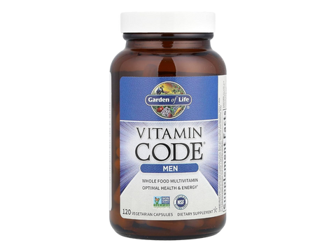 Garden of Life Vitamin Code for Men Whole Food Multivitamin Vegan Caps bottle front label packaging- 120 capsules