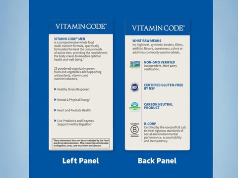 Garden of Life Vitamin Code for Men Whole Food Multivitamin Vegan Caps ingredients information label