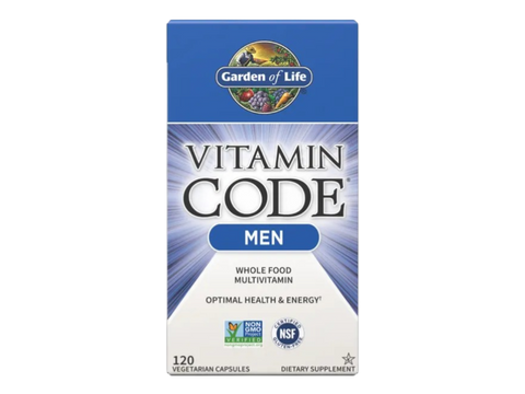 Garden of Life Vitamin Code for Men Whole Food Multivitamin Vegan Caps bottle front label packaging- 120 capsules