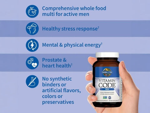 Garden of Life Vitamin Code for Men Whole Food Multivitamin Vegan Caps supplement facts nutrition information panel