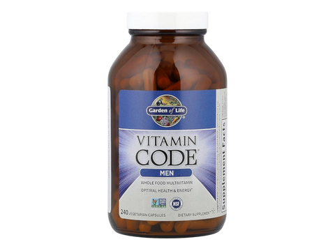 Garden of Life Vitamin Code for Men Whole Food Multivitamin Vegan Caps bottle front label packaging- 240 capsules
