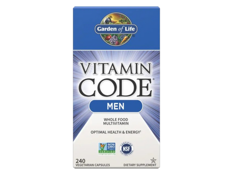 Garden of Life Vitamin Code for Men Whole Food Multivitamin Vegan Caps bottle front label packaging- 240 capsules