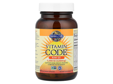 Garden of Life Vitamin D3 5000 IU Whole Food 60 Veg Capsules bottle front label packaging