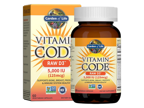 Garden of Life Vitamin D3 5000 IU Whole Food 60 Veg Capsules bottle front label packaging