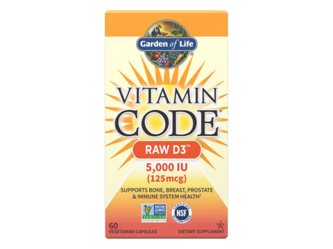 Garden of Life Vitamin D3 5000 IU Whole Food 60 Veg Capsules bottle front label packaging