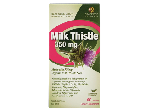 Genceutic Naturals Organic Milk Thistle 350mg capsules box front label 60 capsules