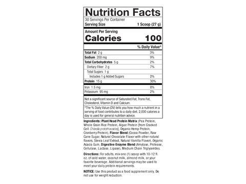 Genceutic Naturals Plant Head protein powder supplement facts label tub 810g