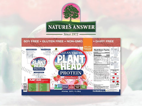 Genceutic Naturals Plant Head vegan protein strawberry powder packaging barcode 780g