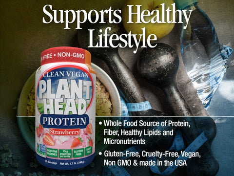Genceutic Naturals Plant Head Vegan Protein Powder Strawberry - 780g