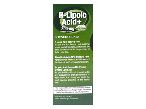 Genceutic Naturals R-Lipoic Acid 300mg capsules supplement facts panel 60 capsules