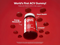 Goli ACV gummy bottle on a red background with text highlighting benefits