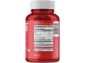 Red supplement bottle with white cap on a white background