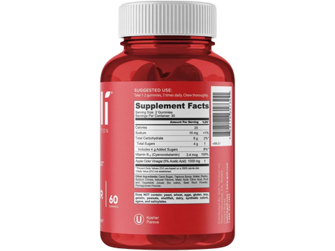 Red supplement bottle with white cap on a white background