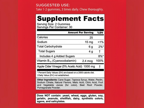 Supplement facts label on a red background