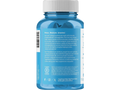 Blue supplement bottle with white cap on a white background