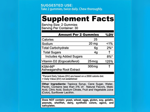 Supplement facts label on a blue background
