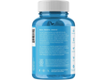 Blue supplement bottle with white label on a white background