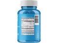 Blue supplement bottle with white cap on a white background