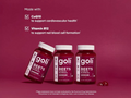 Goli Beets Cardio Gummies packaging on a red background with CoQ10 and Vitamin B12 information.