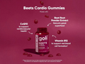 Goli Beets Cardio Gummies bottle with ingredients listed on a red background