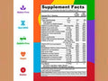 Supplement facts label with colorful border on a multicolored background
