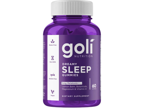 Purple bottle of goli Dreamy Sleep Gummies on a white background