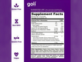 Goli supplement label with ingredient list and nutritional information on a purple background