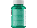 Green supplement bottle with white label on a white background