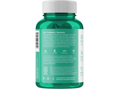 Green supplement bottle with white label on a white background