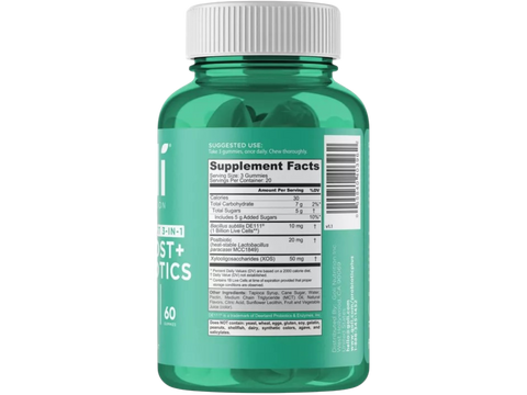 Green supplement bottle with label on a white background