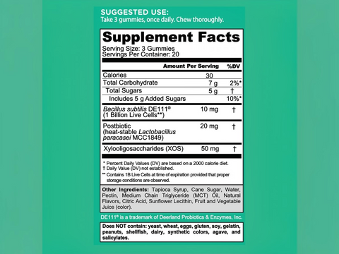 Supplement facts label on a green background