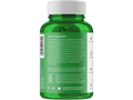 Green supplement bottle with white label on a white background